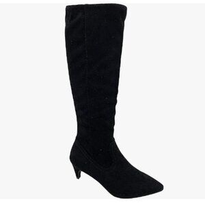 Women's Fashion Kitten Heel Pointed Toe Knee High Boots Black